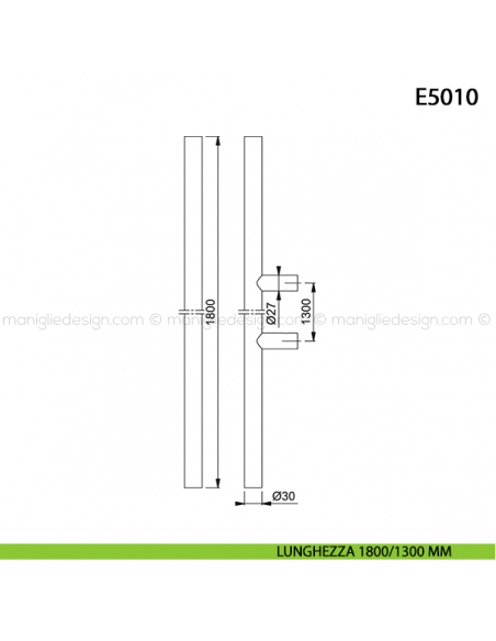 Maniglione per porta E5011 Hoppe acciaio inox diametro 30 mm 1800/1300 mm disegno