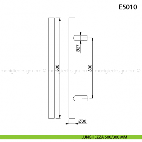 Maniglione per porta E5011 Hoppe acciaio inox diametro 30 mm 500/300 mm disegno