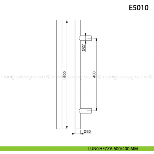 Maniglione per porta E5011 Hoppe acciaio inox diametro 30 mm 600/400 mm disegno