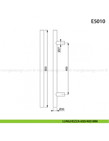 Maniglione per porta E5011 Hoppe acciaio inox diametro 30 mm 600/400 mm disegno