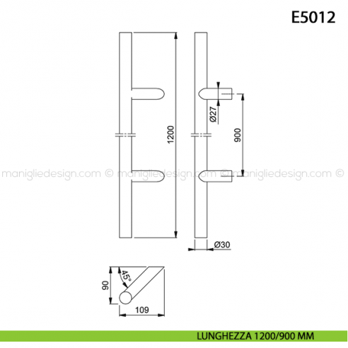 Maniglione per porta E5012 Hoppe acciaio inox diametro 30 mm 1200/900 mm disegno