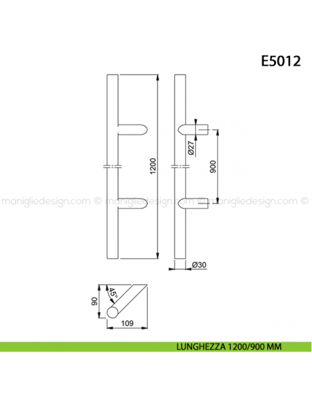 Maniglione per porta E5012 Hoppe acciaio inox diametro 30 mm 1200/900 mm disegno