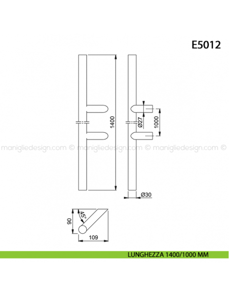 Maniglione per porta E5012 Hoppe acciaio inox diametro 30 mm 1400/1000 mm disegno