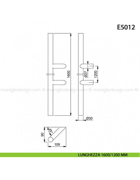 Maniglione per porta E5012 Hoppe acciaio inox diametro 30 mm 1600/1200 mm disegno