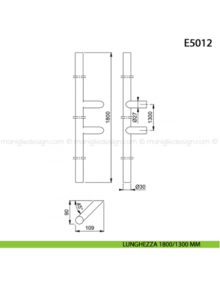 Maniglione per porta E5012 Hoppe acciaio inox diametro 30 mm 1800/1300 mm disegno