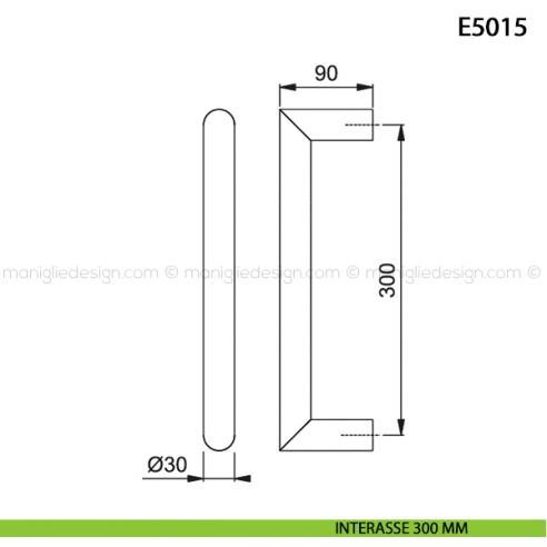 Maniglione per porta E5015 Hoppe acciaio inox diametro 30 mm interasse 300 mm disegno