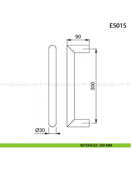 Maniglione per porta E5015 Hoppe acciaio inox diametro 30 mm interasse 300 mm disegno