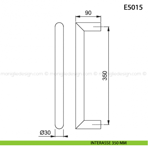 Maniglione per porta E5015 Hoppe acciaio inox diametro 30 mm interasse 350 mm disegno