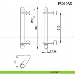 Maniglione per porta E5019AD Hoppe acciaio inox diametro 25 mm 2