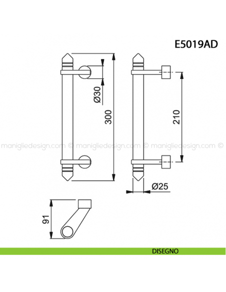 Maniglione per porta E5019AD Hoppe acciaio inox diametro 25 mm disegno