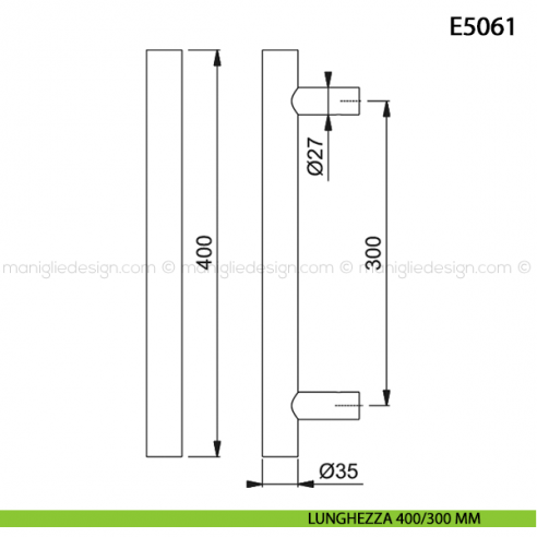 Maniglione per porta E5061 Hoppe acciaio inox diametro 35 mm 400/300 mm disegno