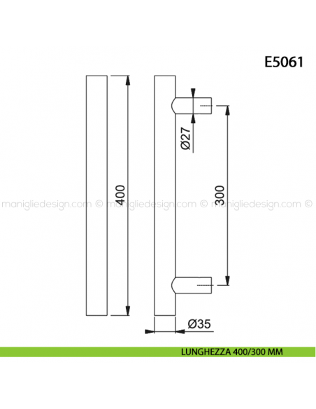 Maniglione per porta E5061 Hoppe acciaio inox diametro 35 mm 400/300 mm disegno