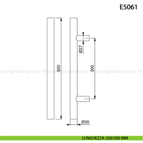 Maniglione per porta E5061 Hoppe acciaio inox diametro 35 mm 500/300 mm disegno