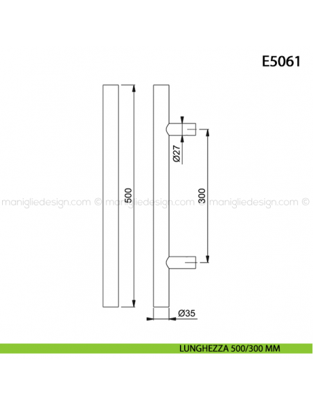 Maniglione per porta E5061 Hoppe acciaio inox diametro 35 mm 500/300 mm disegno