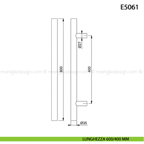 Maniglione per porta E5061 Hoppe acciaio inox diametro 35 mm 600/400 mm disegno