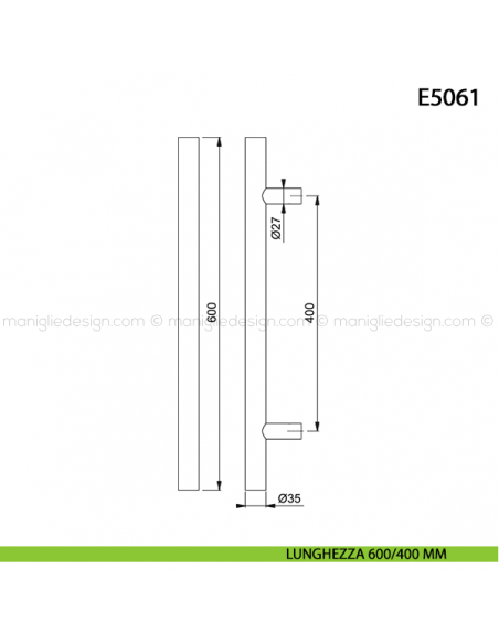 Maniglione per porta E5061 Hoppe acciaio inox diametro 35 mm 600/400 mm disegno