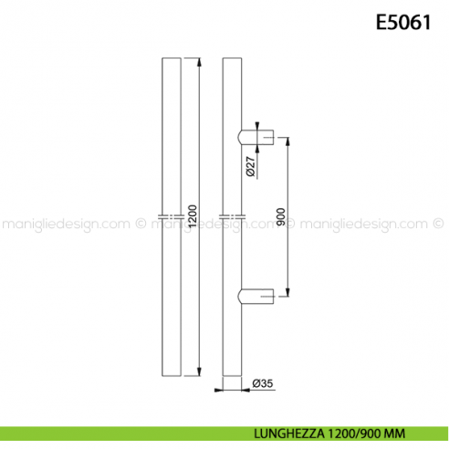 Maniglione per porta E5061 Hoppe acciaio inox diametro 35 mm 1200/900 mm disegno