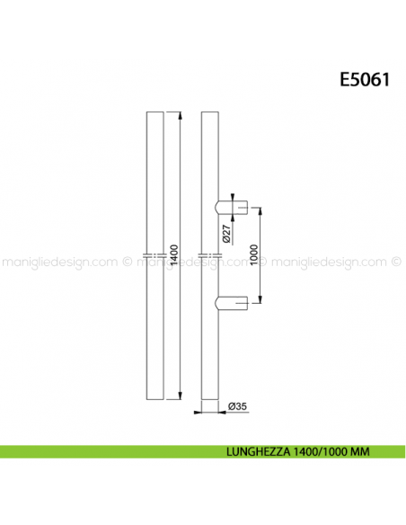 Maniglione per porta E5061 Hoppe acciaio inox diametro 35 mm 1400/1000 mm disegno