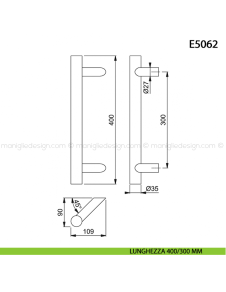 Maniglione per porta E5062 Hoppe acciaio inox diametro 35 mm 400/300 mm disegno