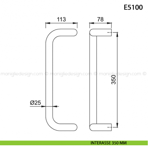 Maniglione per porta E5100 Hoppe acciaio inox diametro 25 mm interasse 350 disegno