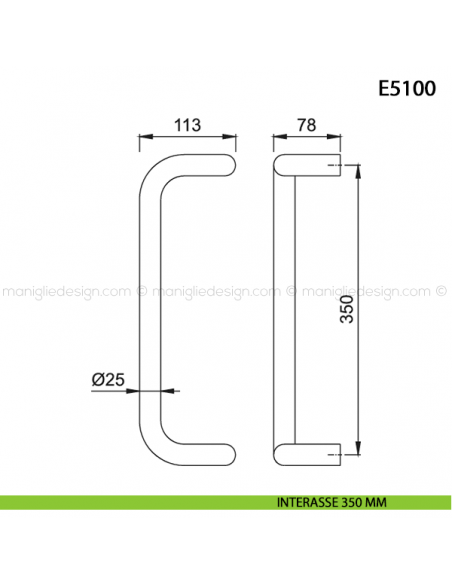 Maniglione per porta E5100 Hoppe acciaio inox diametro 25 mm interasse 350 disegno
