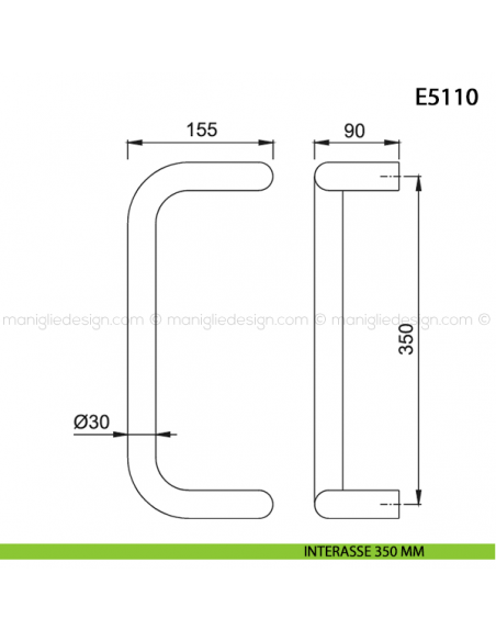 Maniglione per porta E5110 Hoppe acciaio inox diametro 30 mm interasse 350 disegno