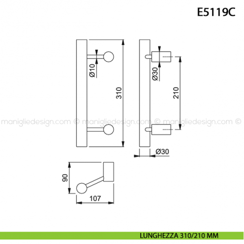 Maniglione per porta E5119C Hoppe acciaio inox diametro 30 mm 310/210 mm disegno