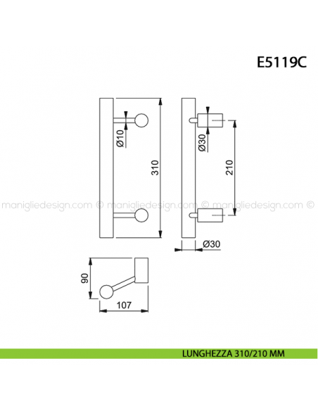 Maniglione per porta E5119C Hoppe acciaio inox diametro 30 mm 310/210 mm disegno