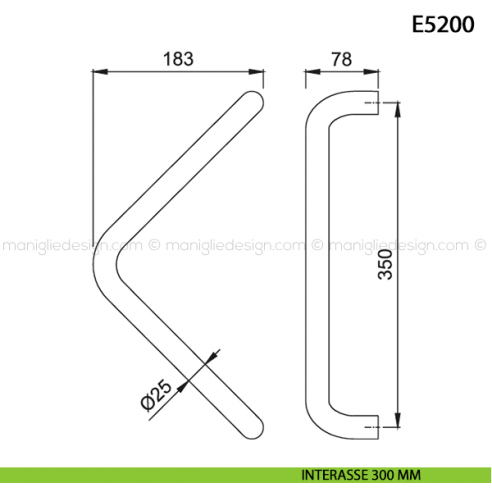 Maniglione per porta E5200 Hoppe acciaio inox diametro 25 mm interasse 300 disegno