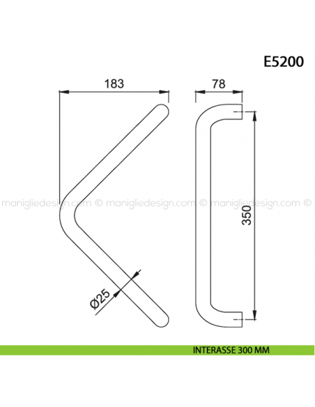 Maniglione per porta E5200 Hoppe acciaio inox diametro 25 mm interasse 300 disegno