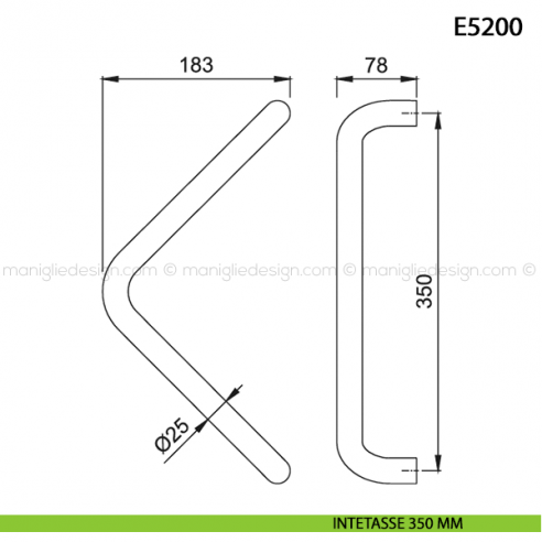 Maniglione per porta E5200 Hoppe acciaio inox diametro 25 mm interasse 350 disegno