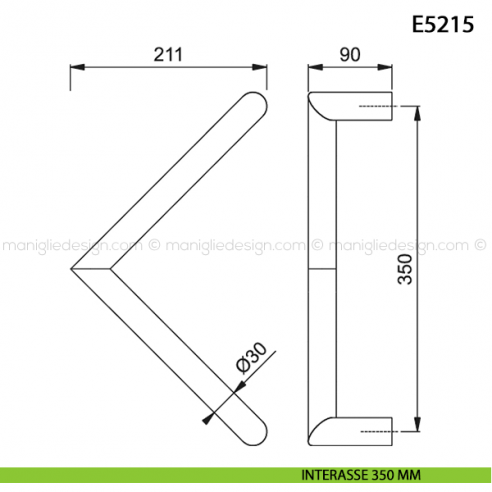 Maniglione per porta E5215 Hoppe acciaio inox diametro 30 mm interasse 350 mm disegno