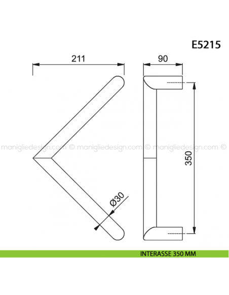 Maniglione per porta E5215 Hoppe acciaio inox diametro 30 mm interasse 350 mm disegno