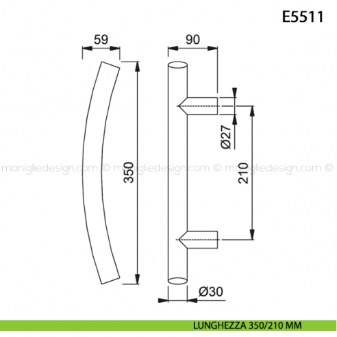 Maniglione per porta E5511 Hoppe acciaio inox diametro 30 mm interasse 350/210 mm disegno