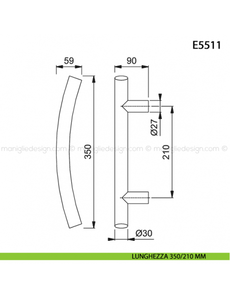 Maniglione per porta E5511 Hoppe acciaio inox diametro 30 mm interasse 350/210 mm disegno