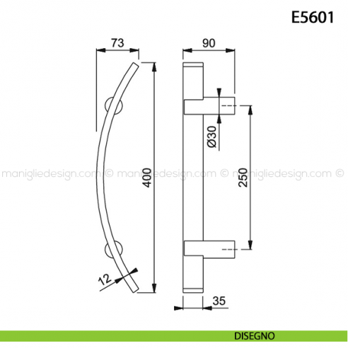 Maniglione per porta E5601 Hoppe acciaio inox disegno