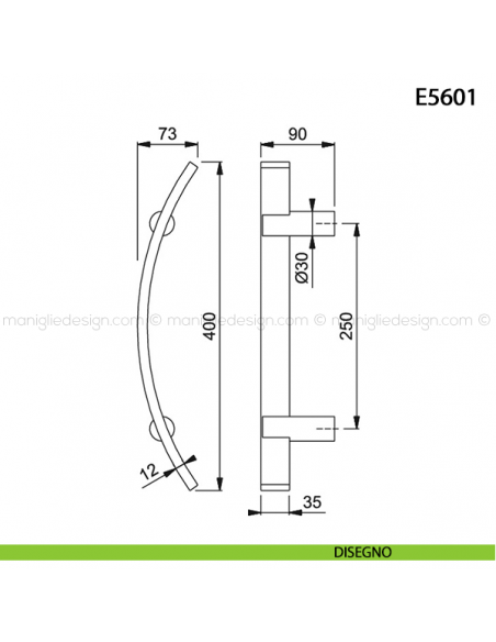 Maniglione per porta E5601 Hoppe acciaio inox disegno