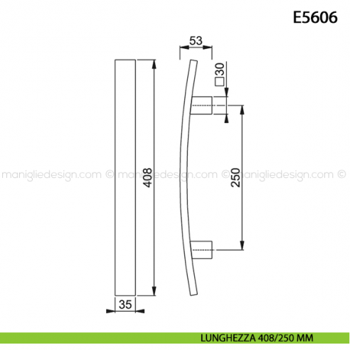 Maniglione per porta E5606 Hoppe acciaio inox interasse 408/250 mm disegno