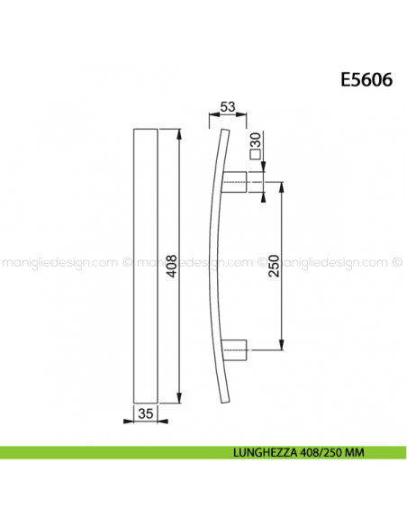 Maniglione per porta E5606 Hoppe acciaio inox interasse 408/250 mm disegno