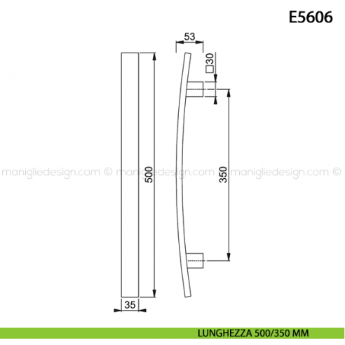 Maniglione per porta E5606 Hoppe acciaio inox interasse 500/350 mm disegno