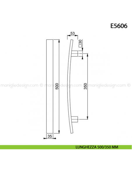 Maniglione per porta E5606 Hoppe acciaio inox interasse 500/350 mm disegno