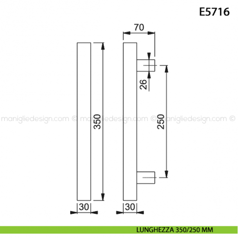 Maniglione per porta E5716 Hoppe acciaio inox interasse 350/250 mm disegno