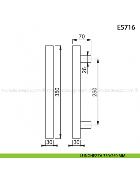 Maniglione per porta E5716 Hoppe acciaio inox interasse 350/250 mm disegno