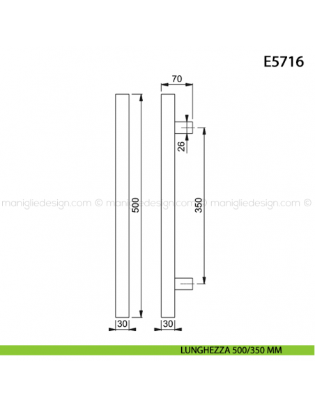 Maniglione per porta E5716 Hoppe acciaio inox interasse 500/350 mm disegno