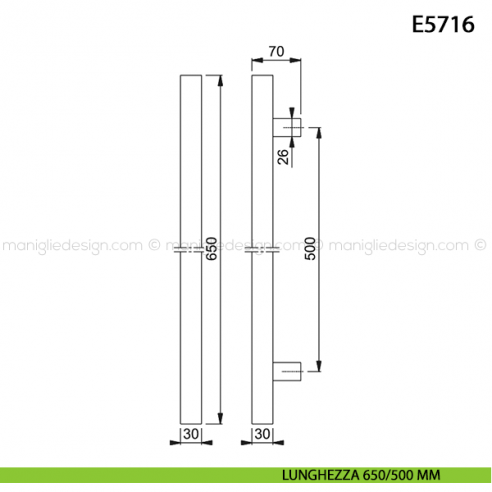 Maniglione per porta E5716 Hoppe acciaio inox interasse 650/500 mm disegno