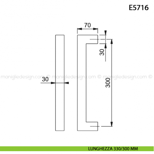 Maniglione per porta E5718 Hoppe acciaio inox interasse 330/300 mm disegno