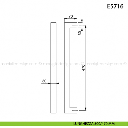 Maniglione per porta E5718 Hoppe acciaio inox interasse 500/470 mm disegno
