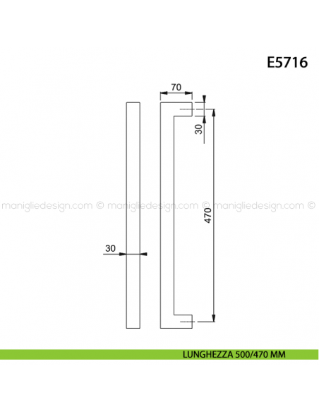Maniglione per porta E5718 Hoppe acciaio inox interasse 500/470 mm disegno