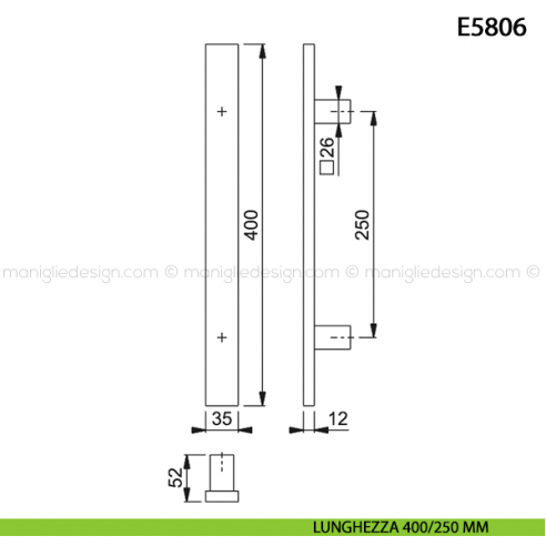 Maniglione per porta E5806 Hoppe acciaio inox interasse 400/250 mm disegno