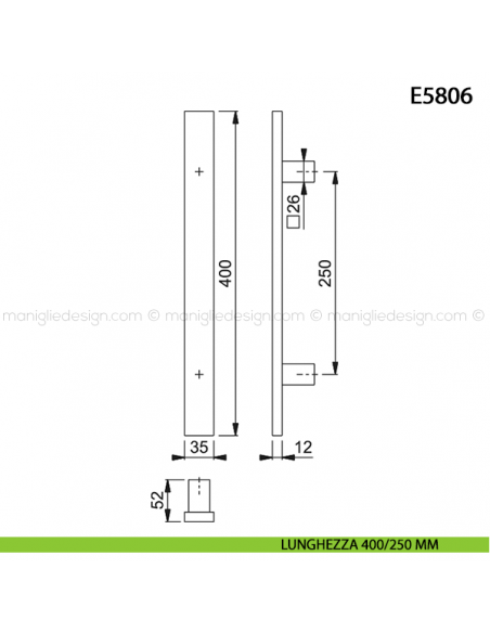 Maniglione per porta E5806 Hoppe acciaio inox interasse 400/250 mm disegno